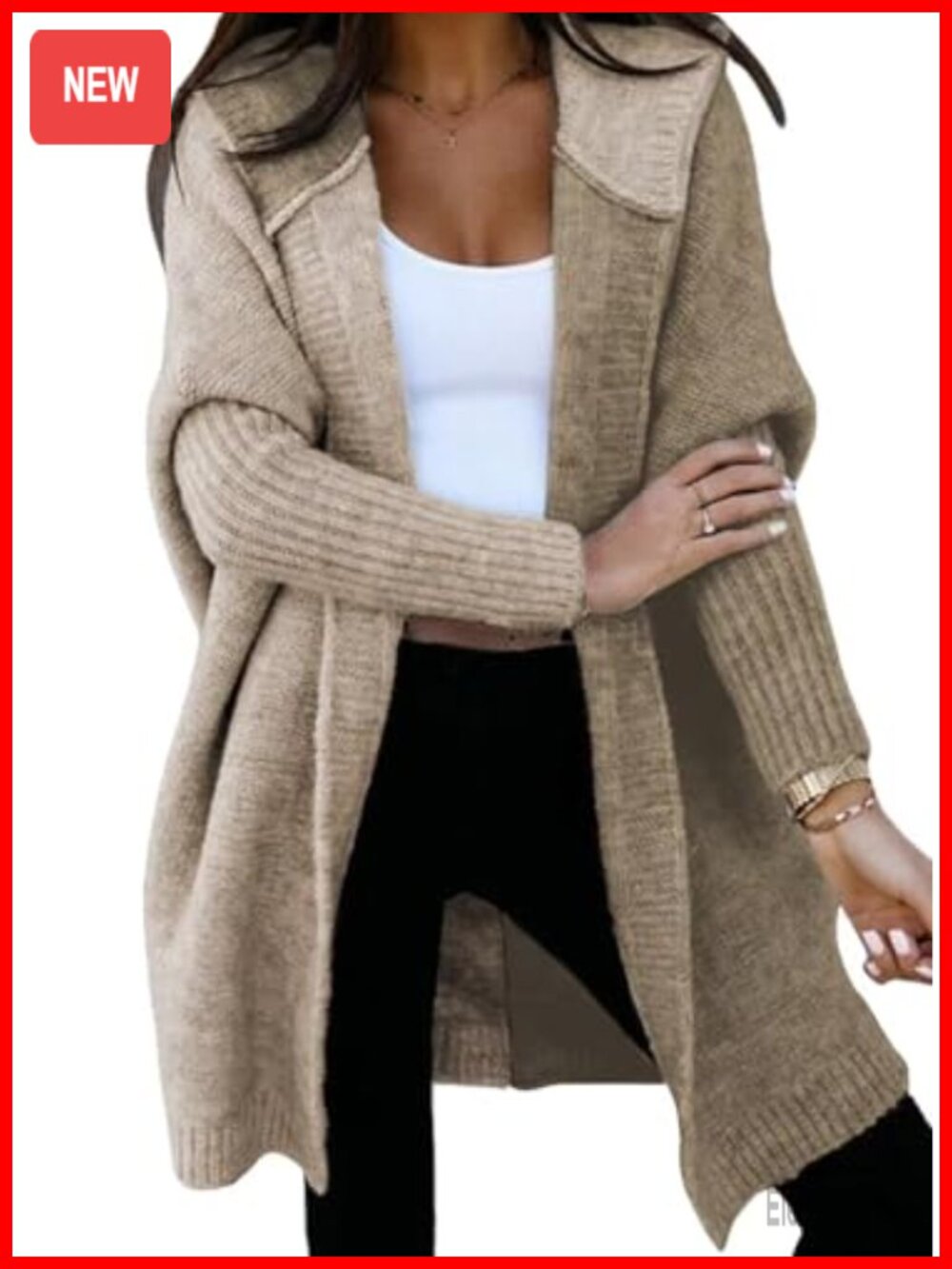 Women's Hooded Knit Cardigan Open Front Long Sleeve Sweater Fall Casual